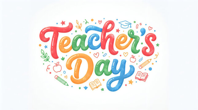 A vibrant colorful watercolor illustration beautifully celebrates teachers day with lovely artistic lettering and delicate floral details