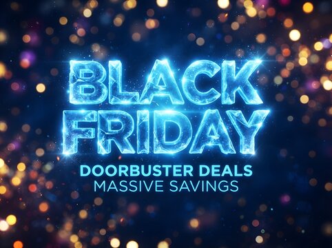 Bright neon black friday sign with sparkling lights and text for doorbuster deals