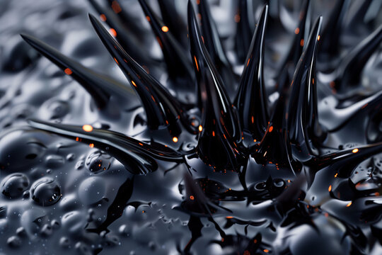 Black ferrofluid spikes magnetic liquid texture background