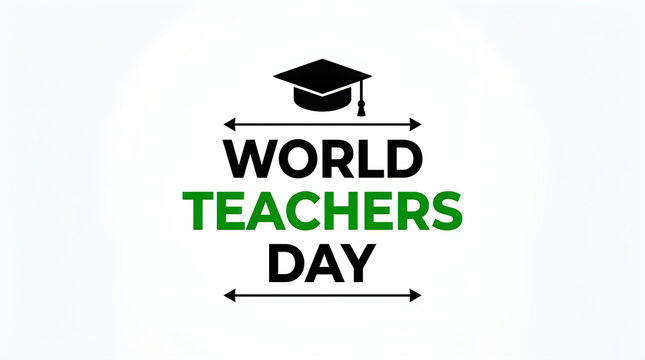 World teachers day illustration with graduation cap and text on a white background