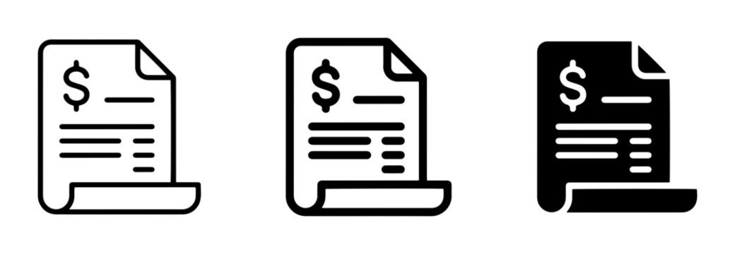 Invoice Icons, Bill Document Vector Graphics, Financial Statement Symbols, Accounting Paperwork Set