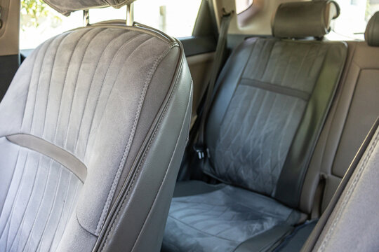 Clean Grey Fabric Car Rear Passenger Seats