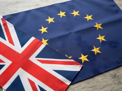 Hybrid flag combining the united kingdom and european union flags representing brexit