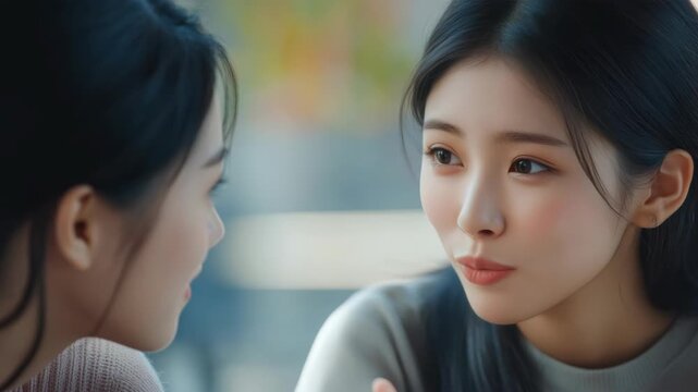 A candid moment of two individuals engaged in a conversation.