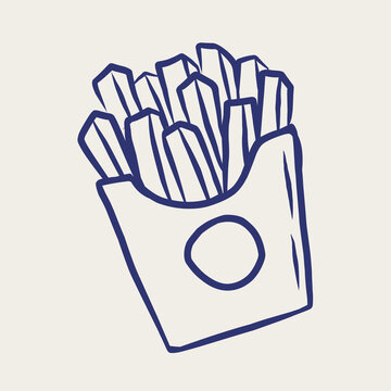 Crispy French Fries Pack Hand Drawn Monoline Line Art Doodle Clipart Illustration