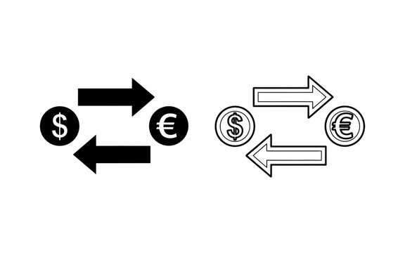 Currency exchange with arrows black and white line art illustration