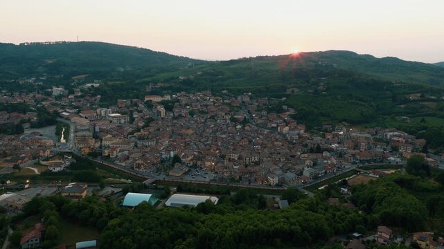 Serra San Bruno hillside town at golden hour sunset