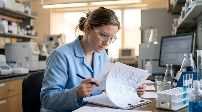 Scientist Studying Document in Laboratory