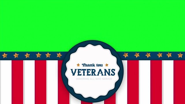 Thank You Veterans Honoring All Who Served Badge Lower Third Overlay with American Stripes on Green Screen