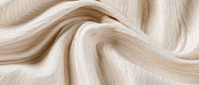 natural linen fabric texture closeup beige woven cloth macro detail sustainable organic material soft folds neutral background for web design advertising and branding
