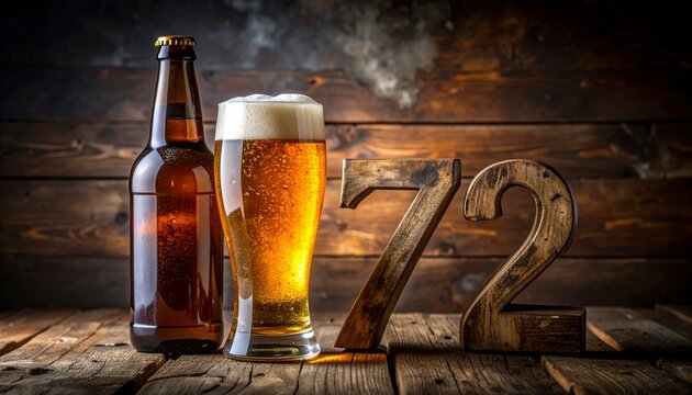 Rustic Beer Bottle and Glass with Number 71 &ndash; Birthday and Anniversary Celebration