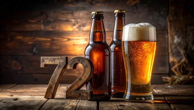 Rustic Beer Bottle and Glass with Number 71 &ndash; Birthday and Anniversary Celebration