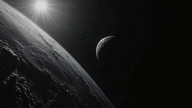 A stunning view of a moon rising in space with the backdrop of Earth's night sky.