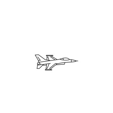 Fighter jet line icon for military aviation, defense and combat aircraft.