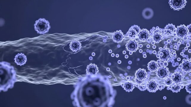 Close-Up Virology and Cellular Immunity showcasing HIV Virus Particles Attacking a Human T-Lymphocyte