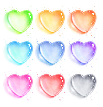 Colorful Watercolor Hearts Set