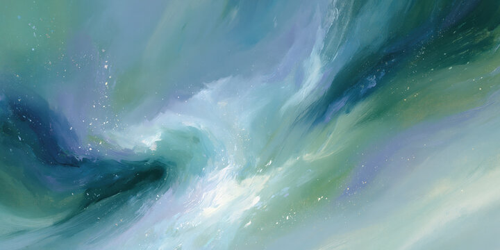 abstract oceanic wave painting with swirling teal violet currents and golden sparkles for wellness branding web design advertising backgrounds evoking serene fluid motion
