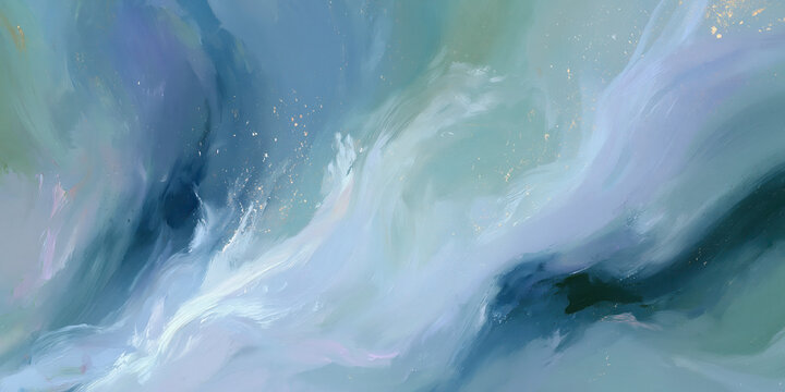 abstract oceanic wave painting with swirling teal violet currents and golden sparkles for wellness branding web design advertising backgrounds evoking serene fluid motion
