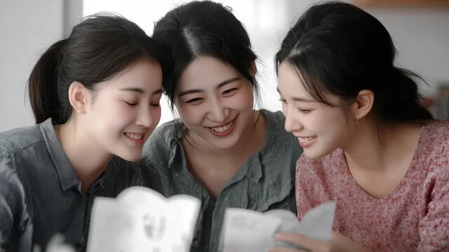A joyful gathering of friends with smiles on their faces.