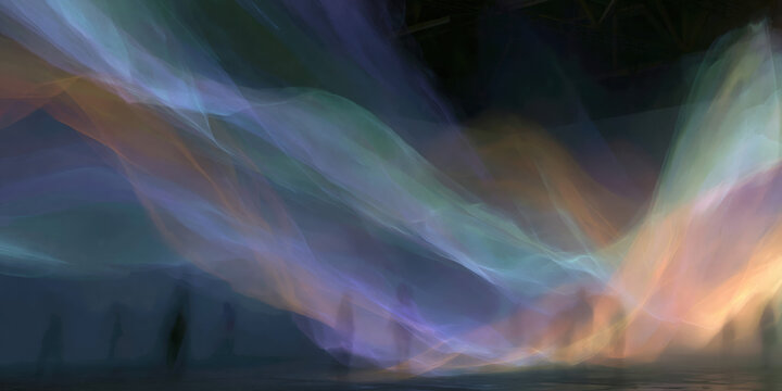 ethereal multicolored smoke plumes swirling in dark studio space creating dreamy abstract atmosphere perfect for wellness branding web design advertising and artistic backgrounds
