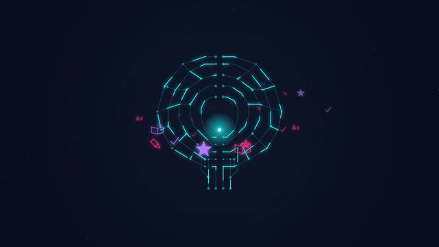 AI Tutor Brain Interface Showing Digital Learning Data and Educational Icons Motion Graphic