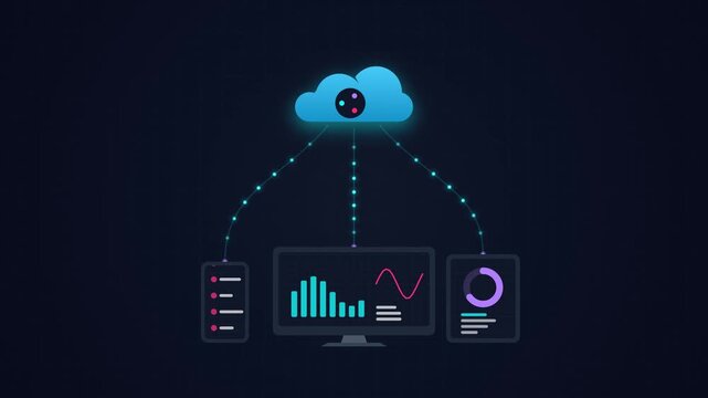 Digital Cloud Library Syncing Data Files with Animated Icons for Online Learning Motion Graphic