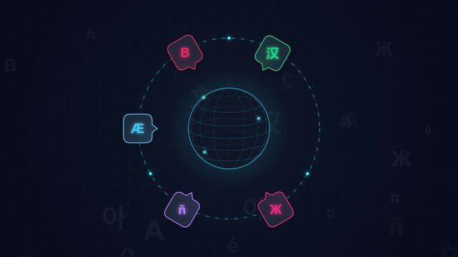 Interactive Language Learning App Interface with Animated Educational Icons Motion Graphic