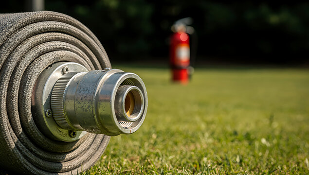 Close-up of industrial metal gear with blurred outdoor background