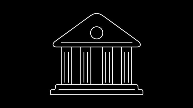 Stylized vector animation of a classical building with Greek columns and wide steps. Representing a courthouse, museum, government institution, or bank.