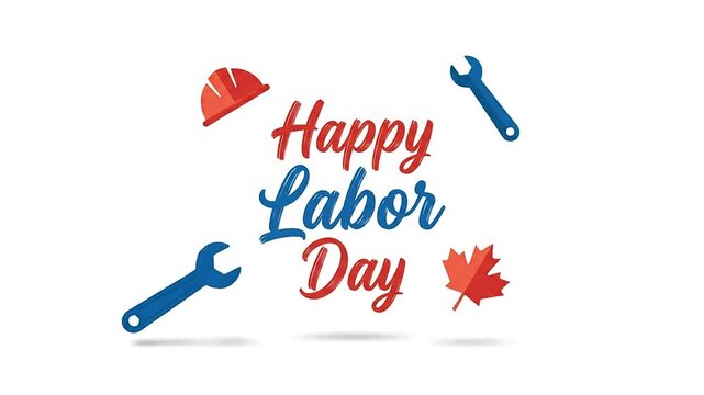 Happy Labor Day animation with tools and red white and blue text