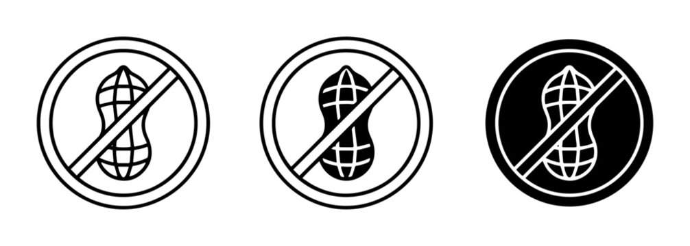 No peanuts allergy warning icons, food safety and allergen information, outline solid styles, UI and web interface.
