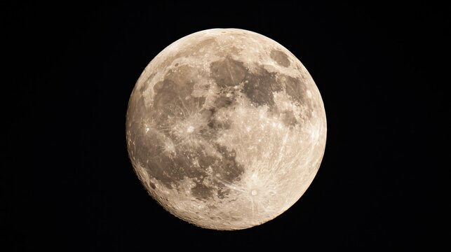 Expanding Horizon concept with a high resolution full moon glowing in space showing lunar craters and maria