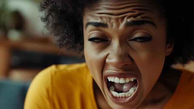 A woman making an intense facial expression, conveying determination or passion