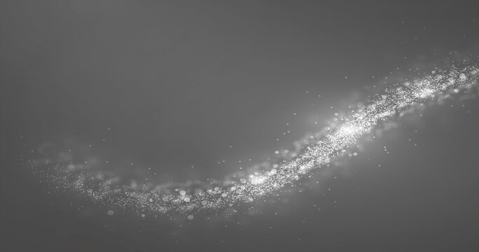 Abstract s-curve of glowing white particles on a dark gray background