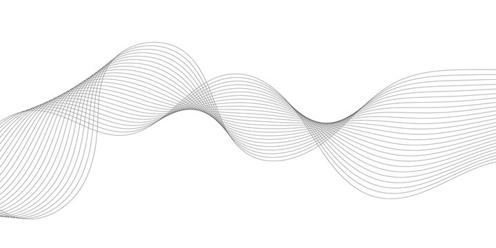 Minimalist abstract wave background with flowing gray lines. Elegant curved line pattern on white. Modern digital graphic for corporate presentation, web header, and tech branding design.