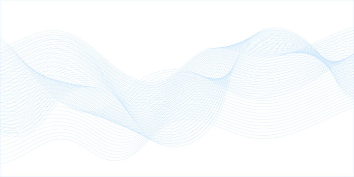 Minimalist blue wave background with flowing thin lines, abstract light blue curved motion design on white, elegant digital smoke pattern for corporate presentation and web header