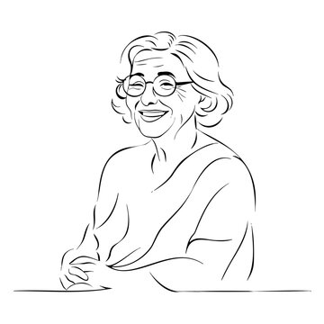 Elderly grandmother wearing glasses smiling warmly while sitting for senior care programs retirement home advertising or intergenerational connection.