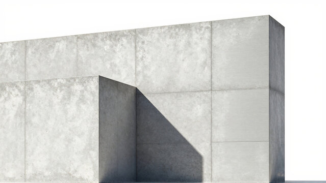 Minimalist Concrete Architectural Block Structure Isolated