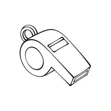 Minimalist sports coach whistle line art vector icon illustration isolated on transparent background for referee, training, and competition design