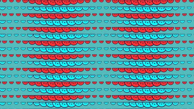 Teal Red Watermelon Slice Horizontal Wave Pattern