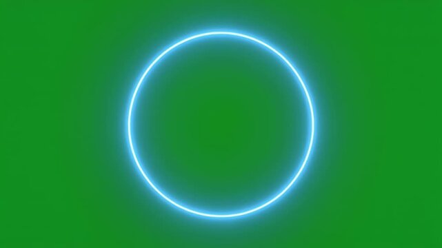Glowing blue neon ring loop animation on green screen chroma key