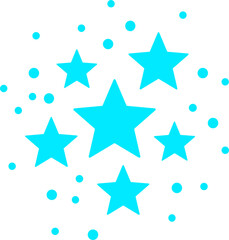 Obraz premium Bright cyan stars and scattered circular dots on a clean white background for festive graphic design projects
