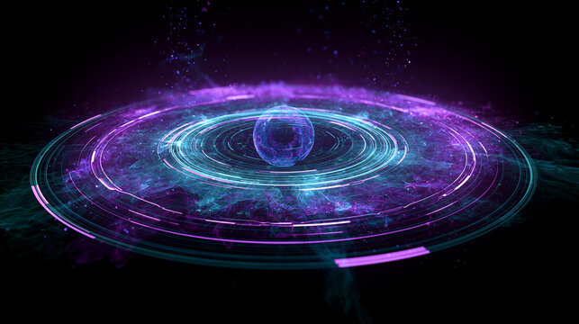 Abstract Glowing Particle Waves with Cyan and Magenta Light Background