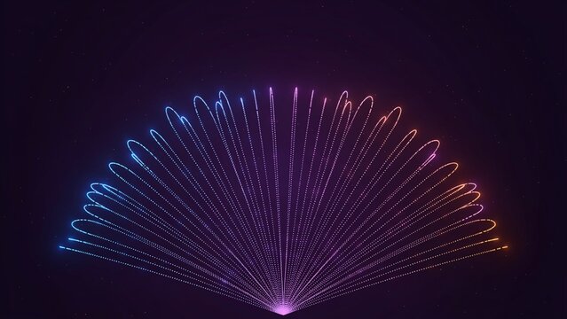 Fan-shaped array of glowing neon arcs on dark background