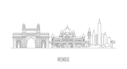 Fototapeta premium Mumbai Skyline Cityscape Landmark Outline Vector Illustration