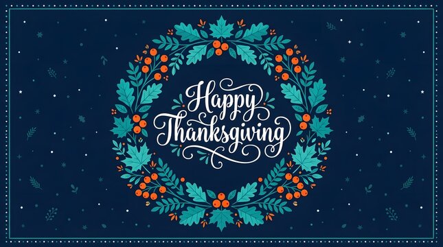 Elegant thanksgiving wreath illustration with calligraphy festive holiday greeting design
