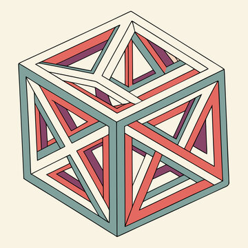 Isometric impossible geometric cube optical illusion wireframe graphic illustration