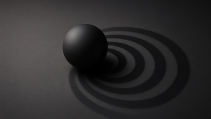 Naklejka premium Black Sphere with Circular Shadow on Dark Surface for Conceptual Design