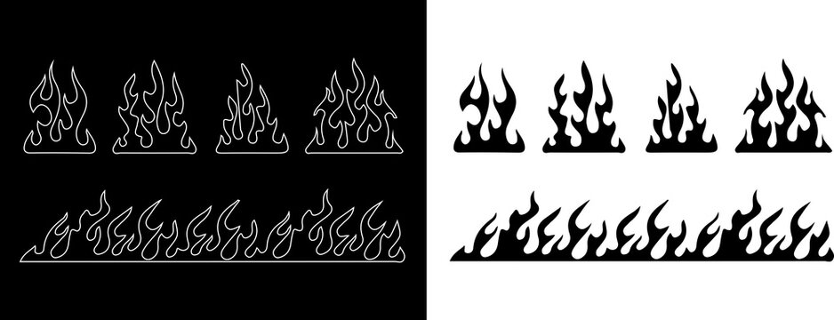 Flame silhouettes in classic 90s style, motorcycle and hot rod car style. 