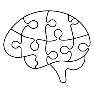 growth mindset lineart puzzle pieces forming a brain problem solving hand drawn black and white outline